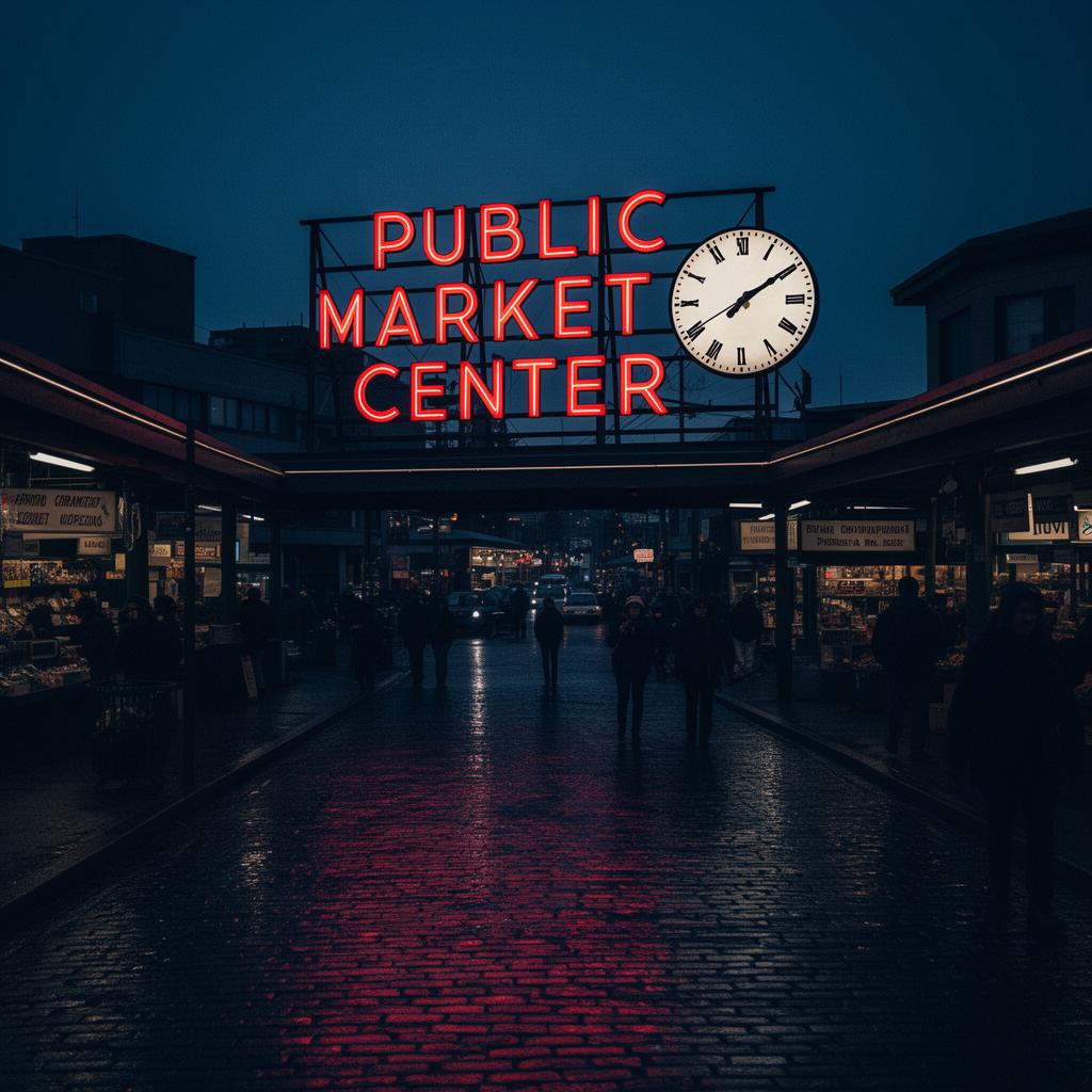 Pike Place Market in Seattle with fresh seafood and flower stalls