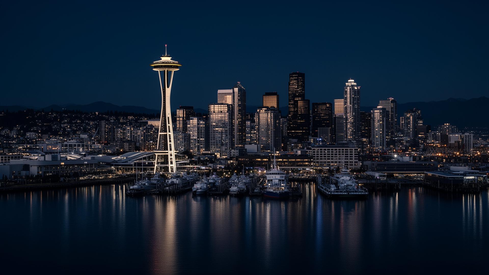 Seattle skyline and waterfront at dusk showcasing prime residential areas