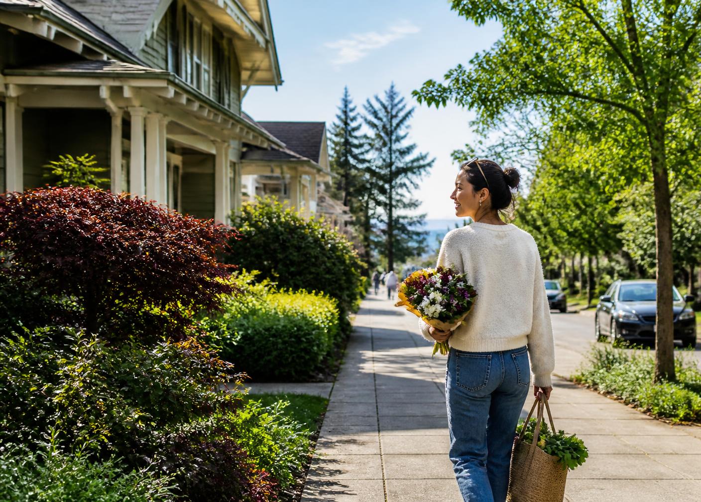 A bright Seattle neighborhood street on a clear day